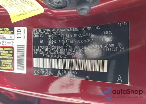 2015 Toyota Sienna Le z USA, uszkodzony, nr VIN 5TDKK3DC7FS685452